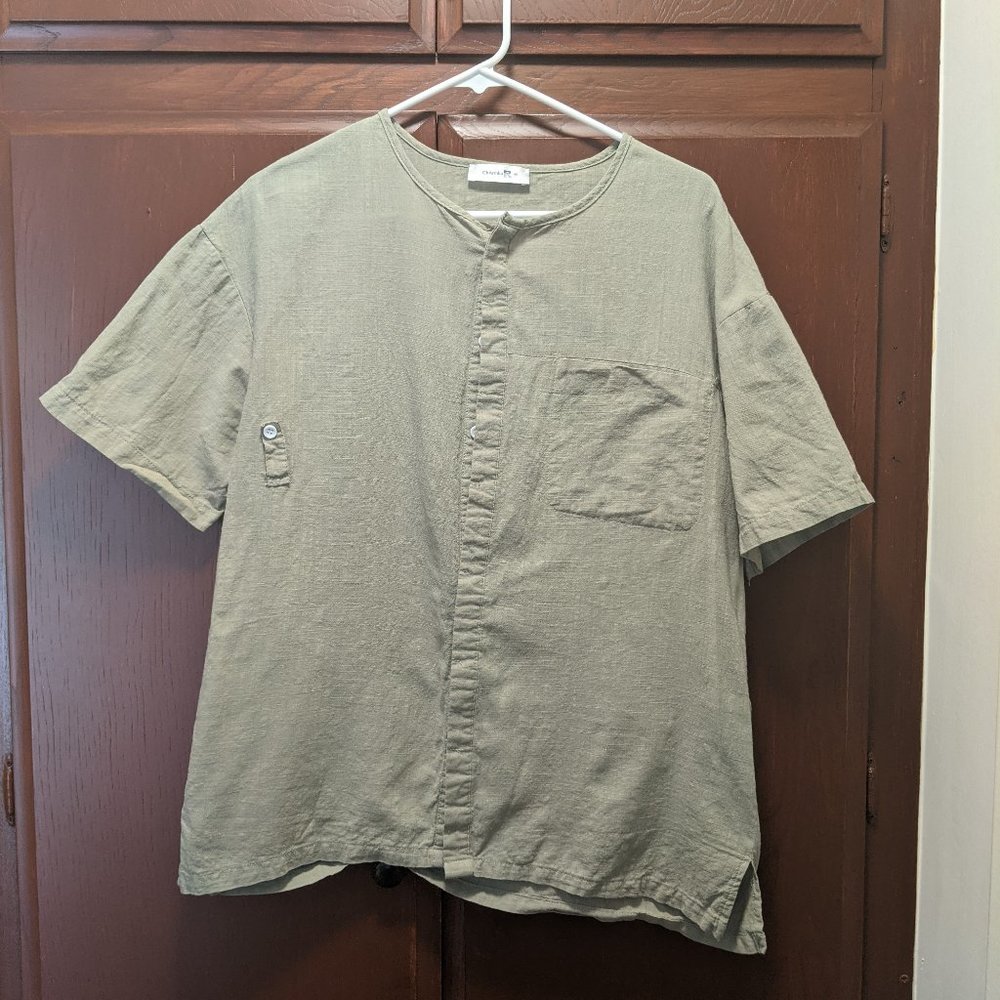 Men's Green Band Collar Button Down